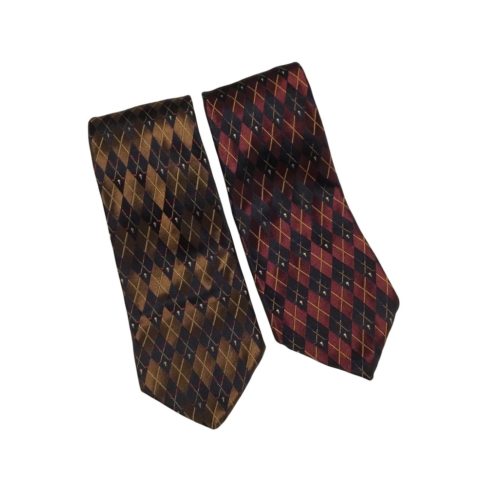 Lands End Mens Argyle Silk Ties Set of 2 Brown Red‎ Formal Business